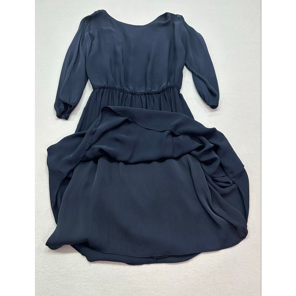 Alice + Olivia Navy Blue 100% Silk Cold Shoulder Long Sleeve Mini Dress Size S - Picture 7 of 12